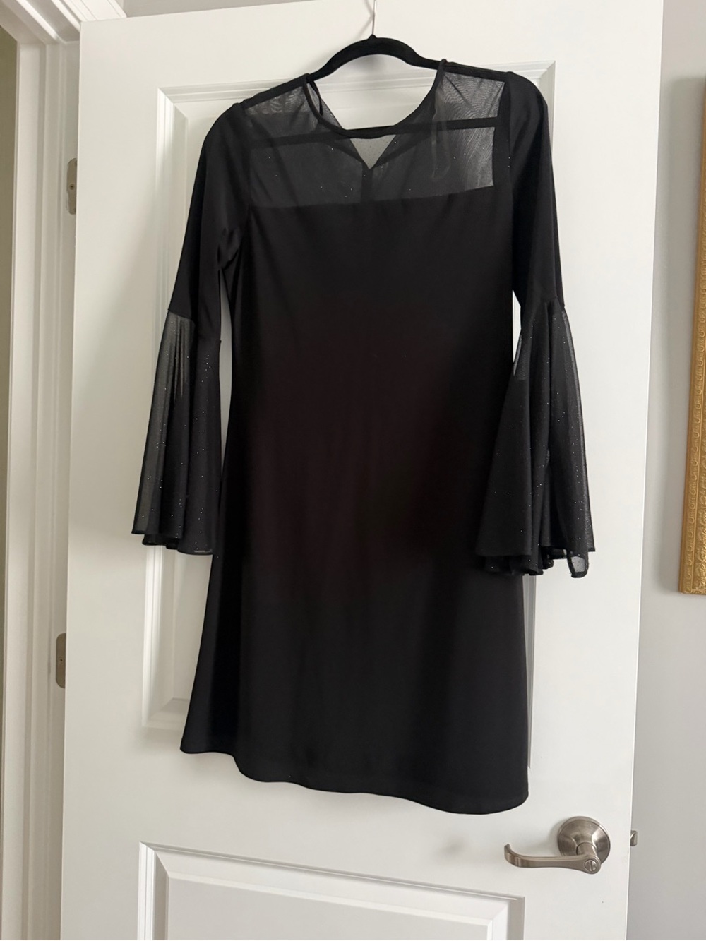VENUS Black Sheer Yoke Bell Sleeve Dress with Sparkle